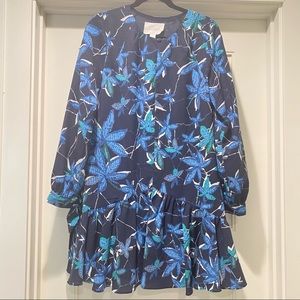 MareMare Anthropologie navy blue green flowy long sleeve dress